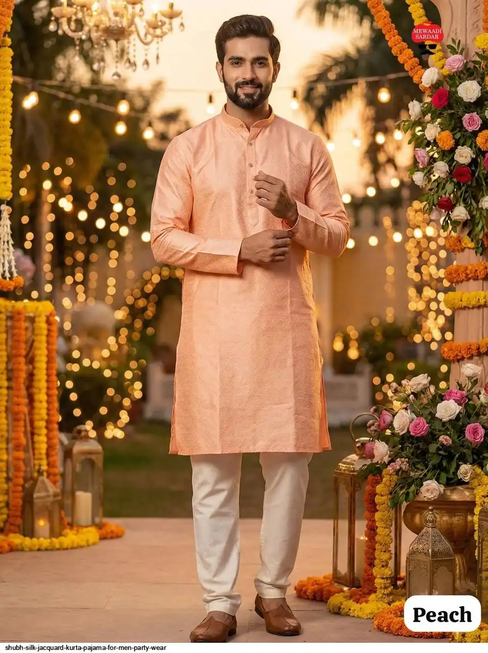 SHUBH SILK JACQUARD KURTA PAJAMA FOR MEN PARTY WEAR D