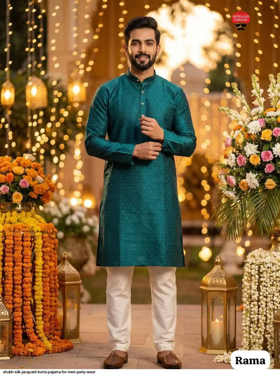 SHUBH SILK JACQUARD KURTA PAJAMA FOR MEN PARTY WEAR B