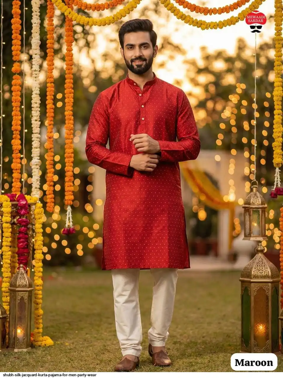 SHUBH SILK JACQUARD KURTA PAJAMA FOR MEN PARTY WEAR A