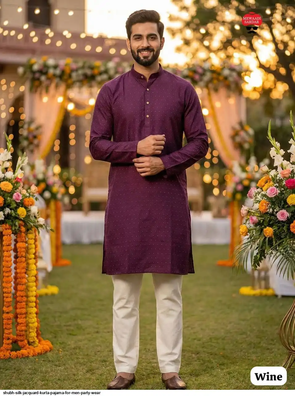 SHUBH SILK JACQUARD KURTA PAJAMA FOR MEN PARTY WEAR F