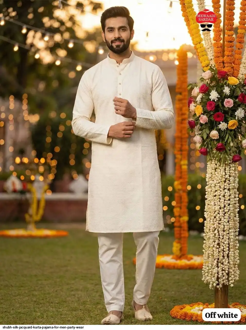 SHUBH SILK JACQUARD KURTA PAJAMA FOR MEN PARTY WEAR H