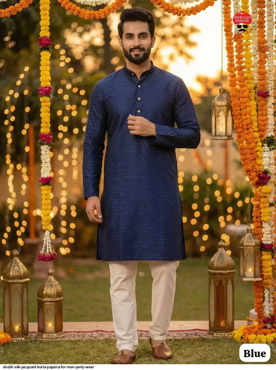 SHUBH SILK JACQUARD KURTA PAJAMA FOR MEN PARTY WEAR C
