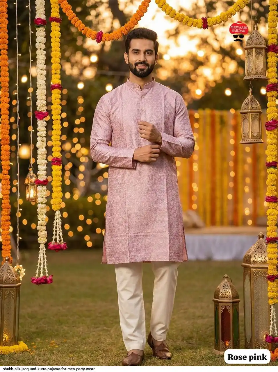 SHUBH SILK JACQUARD KURTA PAJAMA FOR MEN PARTY WEAR E