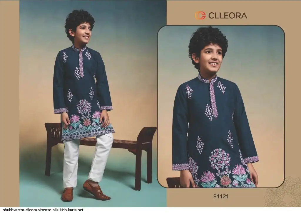 SHUBHVASTRA CLLEORA VISCOSE SILK KIDS KURTA SET A