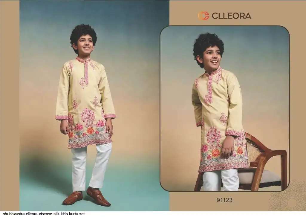 SHUBHVASTRA CLLEORA VISCOSE SILK KIDS KURTA SET C