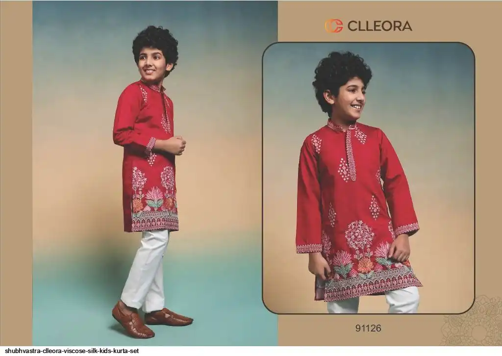 SHUBHVASTRA CLLEORA VISCOSE SILK KIDS KURTA SET F