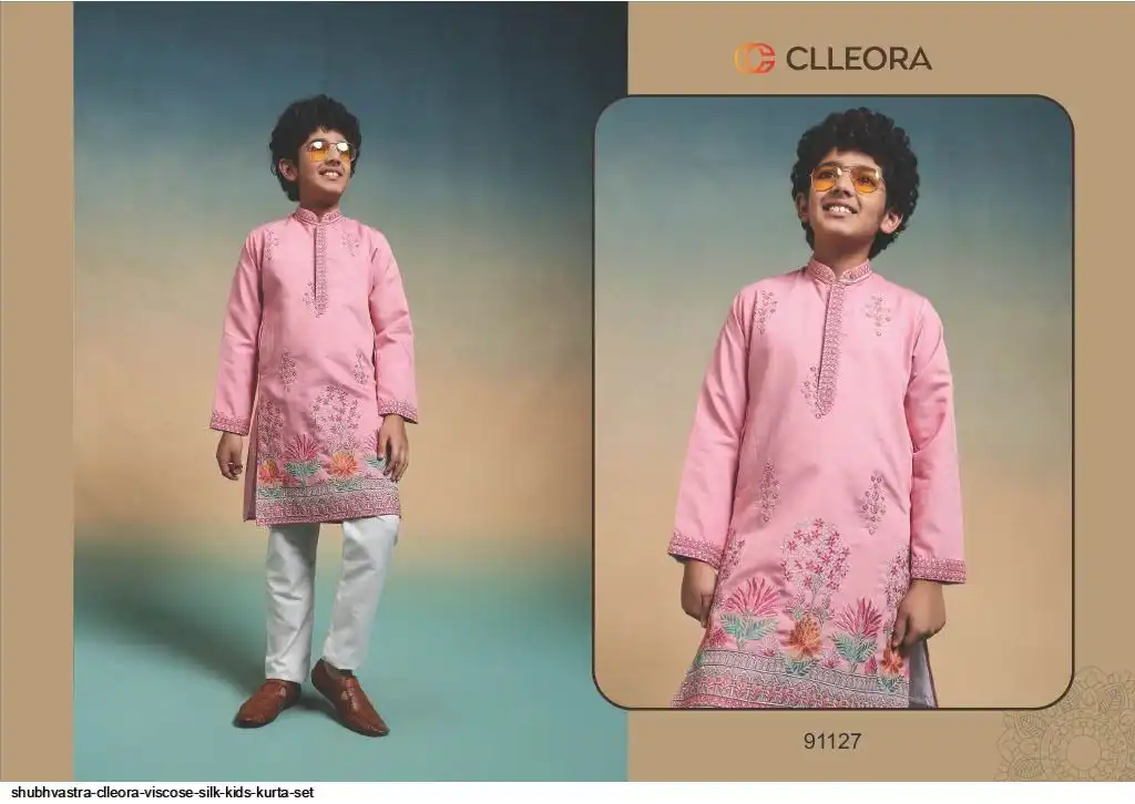 SHUBHVASTRA CLLEORA VISCOSE SILK KIDS KURTA SET G