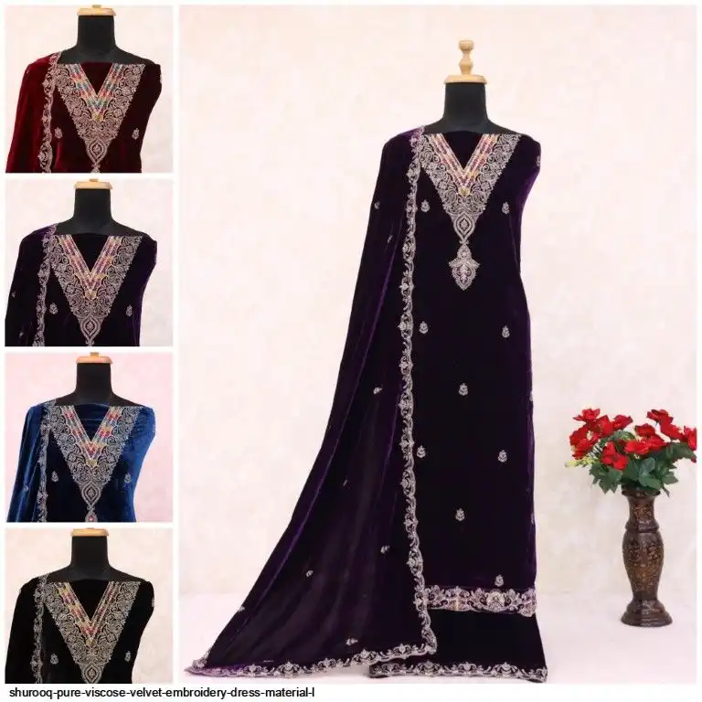 SHUROOQ PURE VISCOSE VELVET EMBROIDERY DRESS MATERIAL L