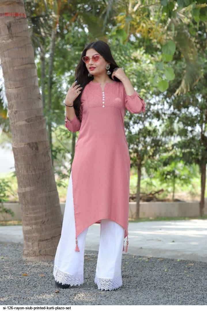 SI 126 RAYON SIUB PRINTED KURTI PLAZO SET C
