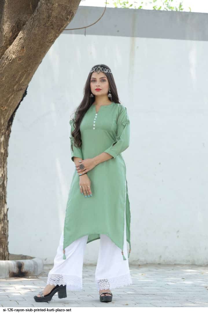 Www C Cut Kurti For Plazo SI 126 RAYON SIUB PRINTED KURTI PLAZO SET A
