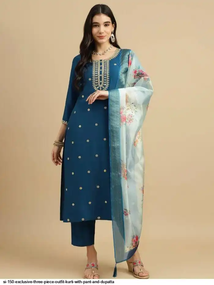 SI 150 EXCLUSIVE THREE PIECE OUTFIT KURTI WITH PANT AND DUPATTA