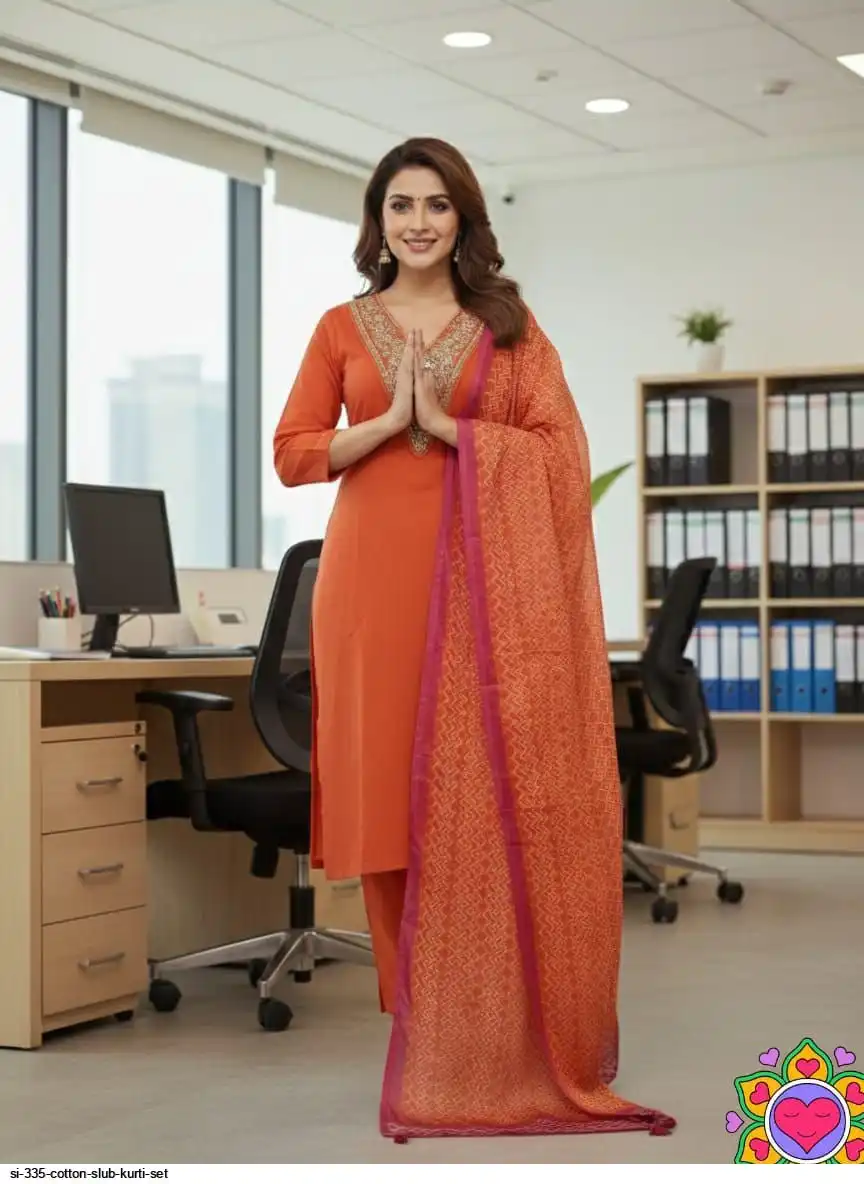 SI 335 COTTON SLUB KURTI SET E