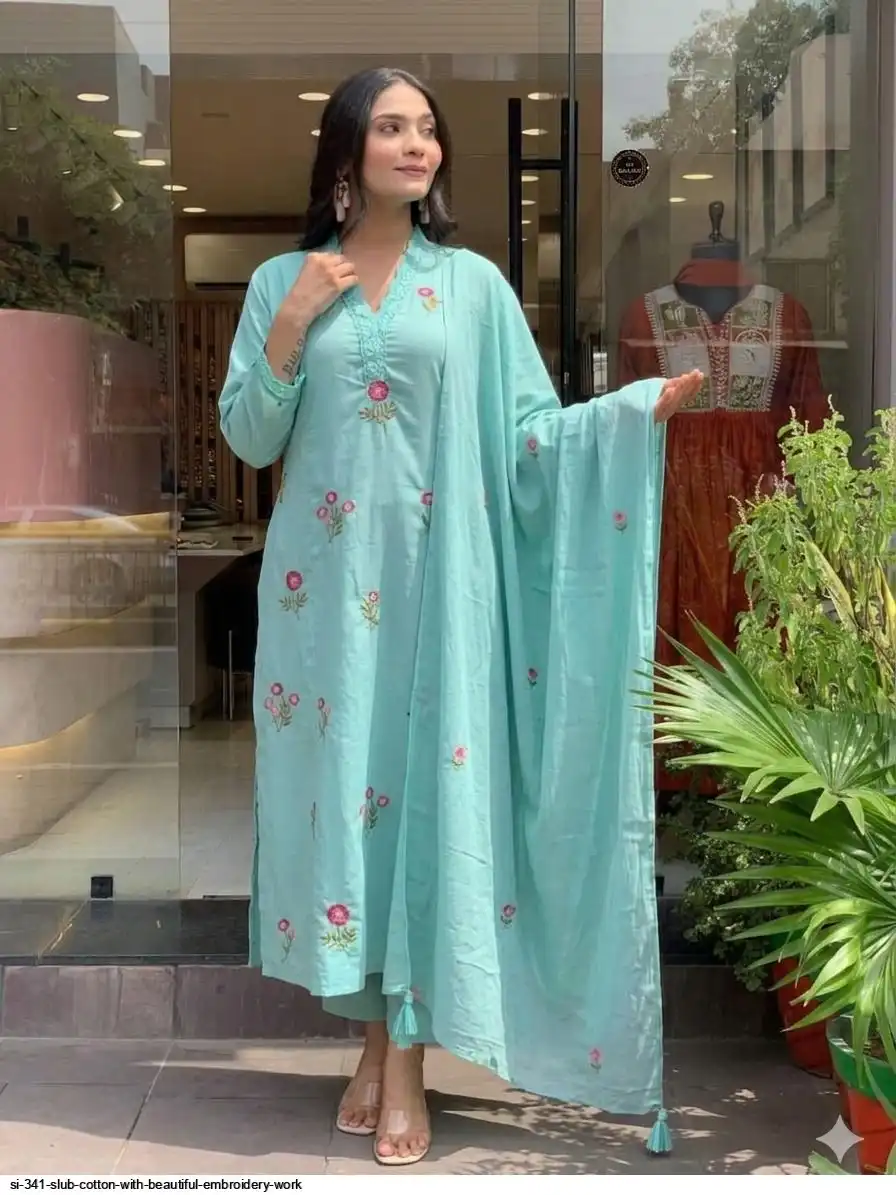 SI 341 SLUB COTTON WITH BEAUTIFUL EMBROIDERY WORK C