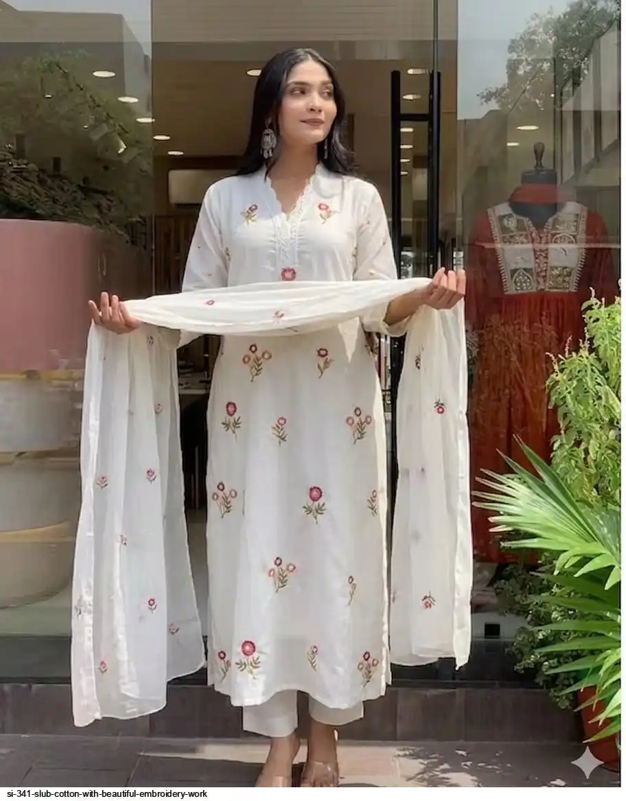 SI 341 SLUB COTTON WITH BEAUTIFUL EMBROIDERY WORK B