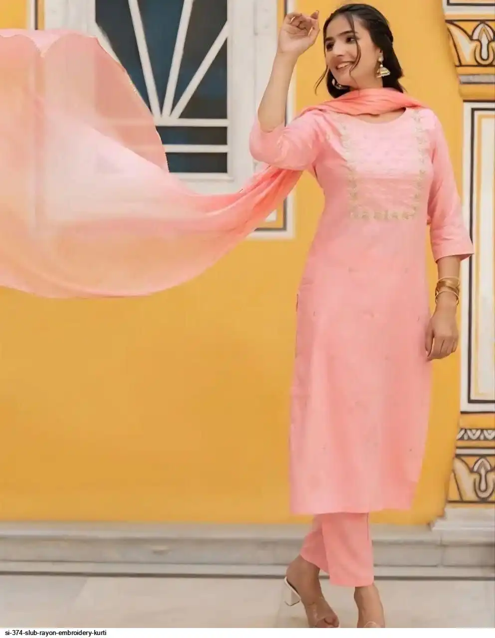 SI 374 SLUB RAYON EMBROIDERY KURTI 2