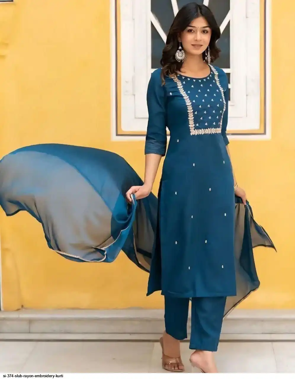 SI 374 SLUB RAYON EMBROIDERY KURTI 3