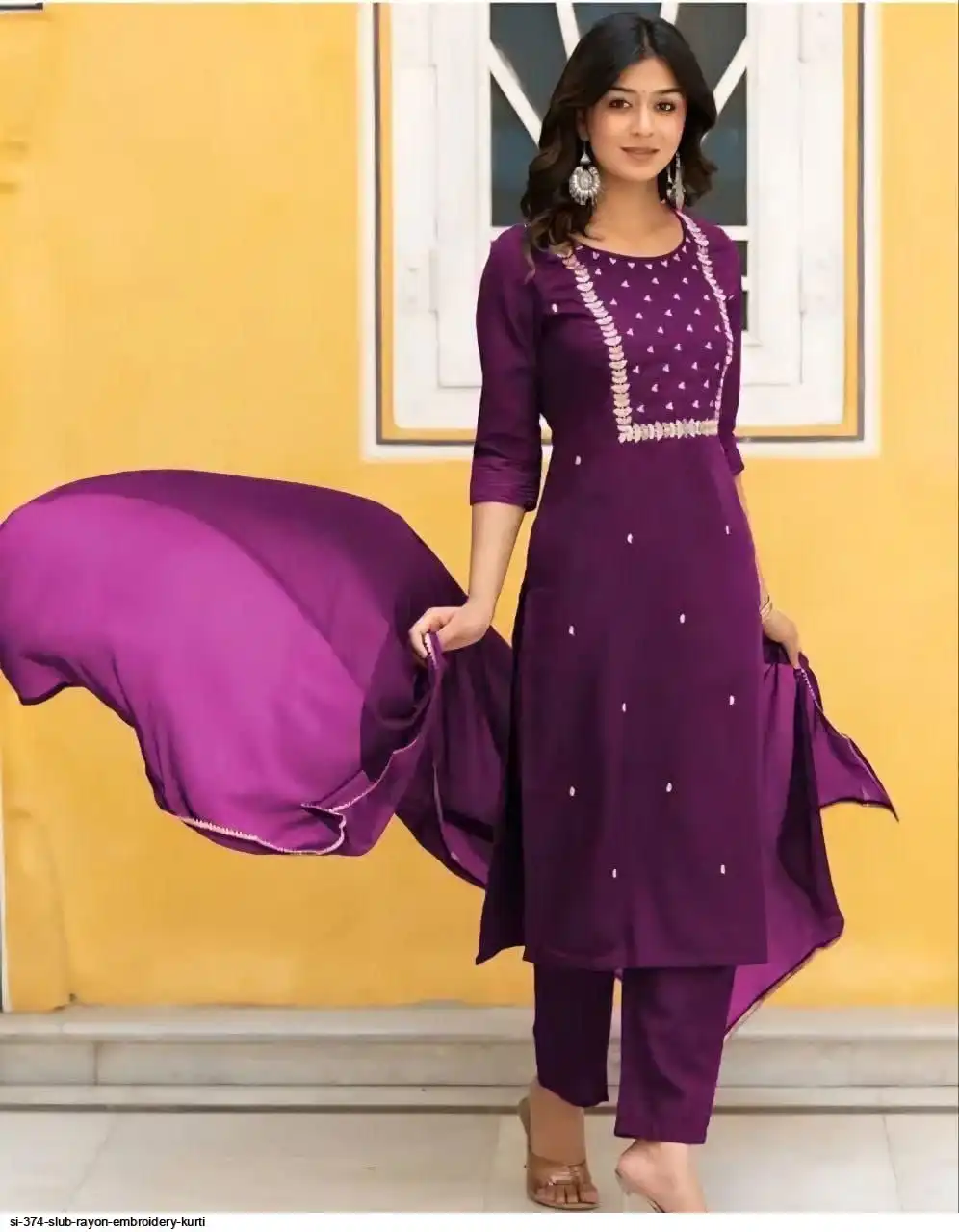 SI 374 SLUB RAYON EMBROIDERY KURTI 4