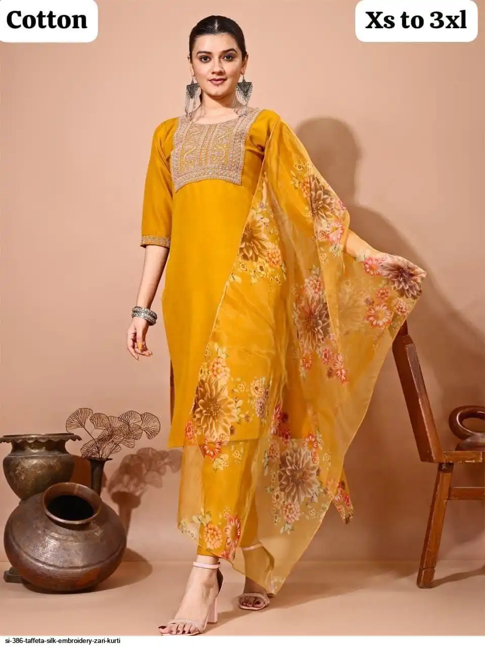 SI 386 TAFFETA SILK EMBROIDERY ZARI KURTI 1
