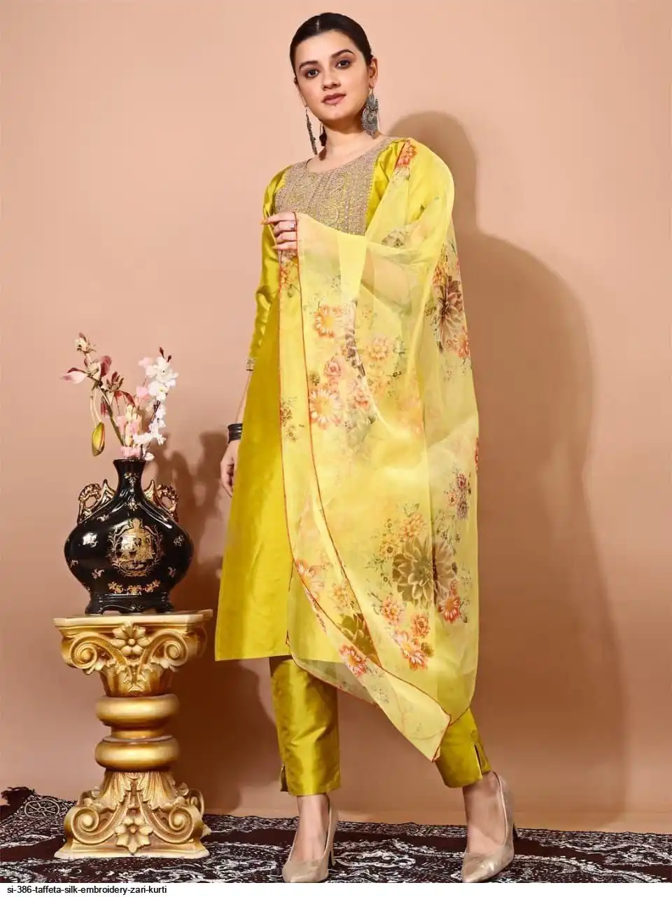 SI 386 TAFFETA SILK EMBROIDERY ZARI KURTI 7
