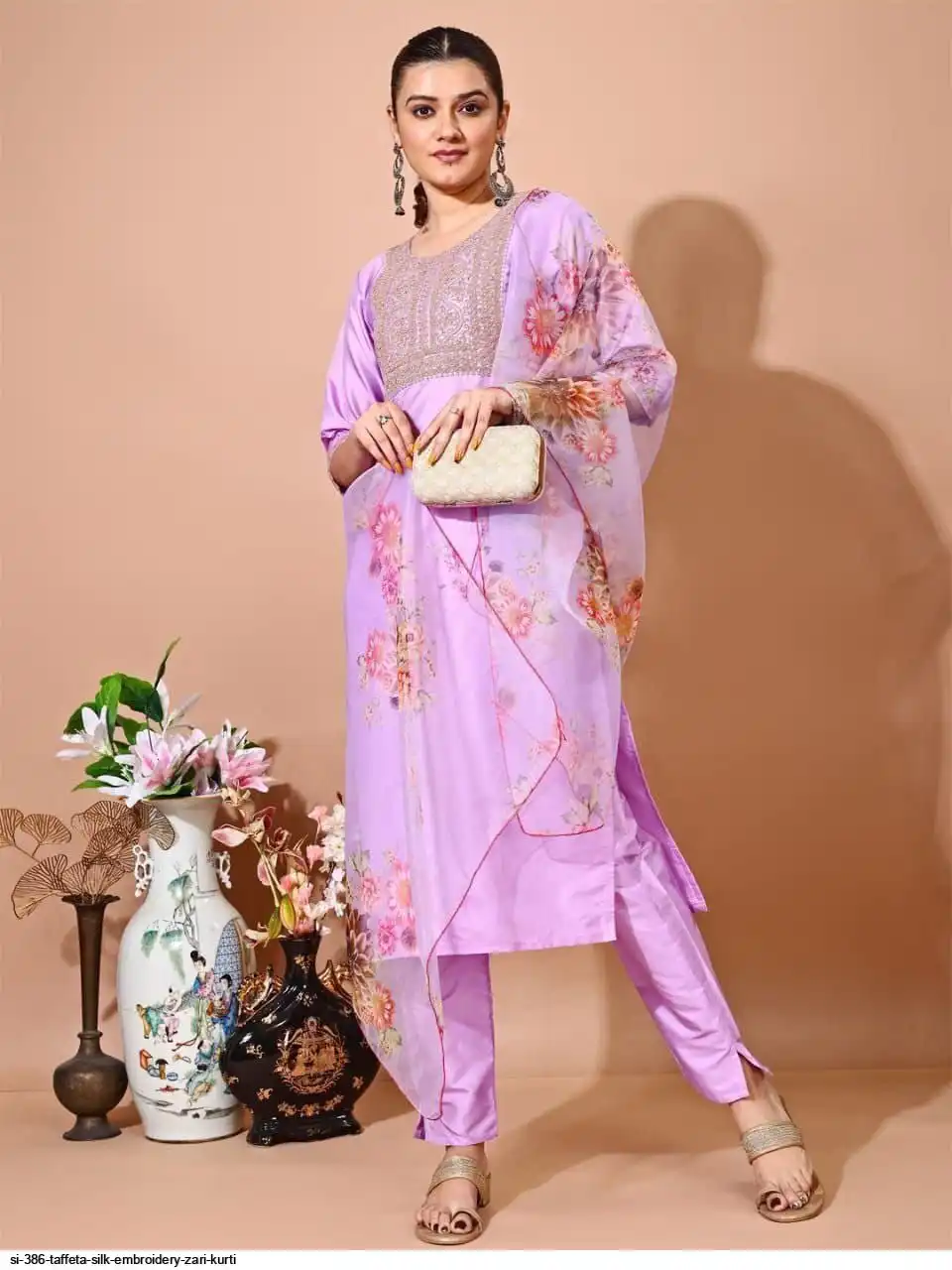 SI 386 TAFFETA SILK EMBROIDERY ZARI KURTI 8