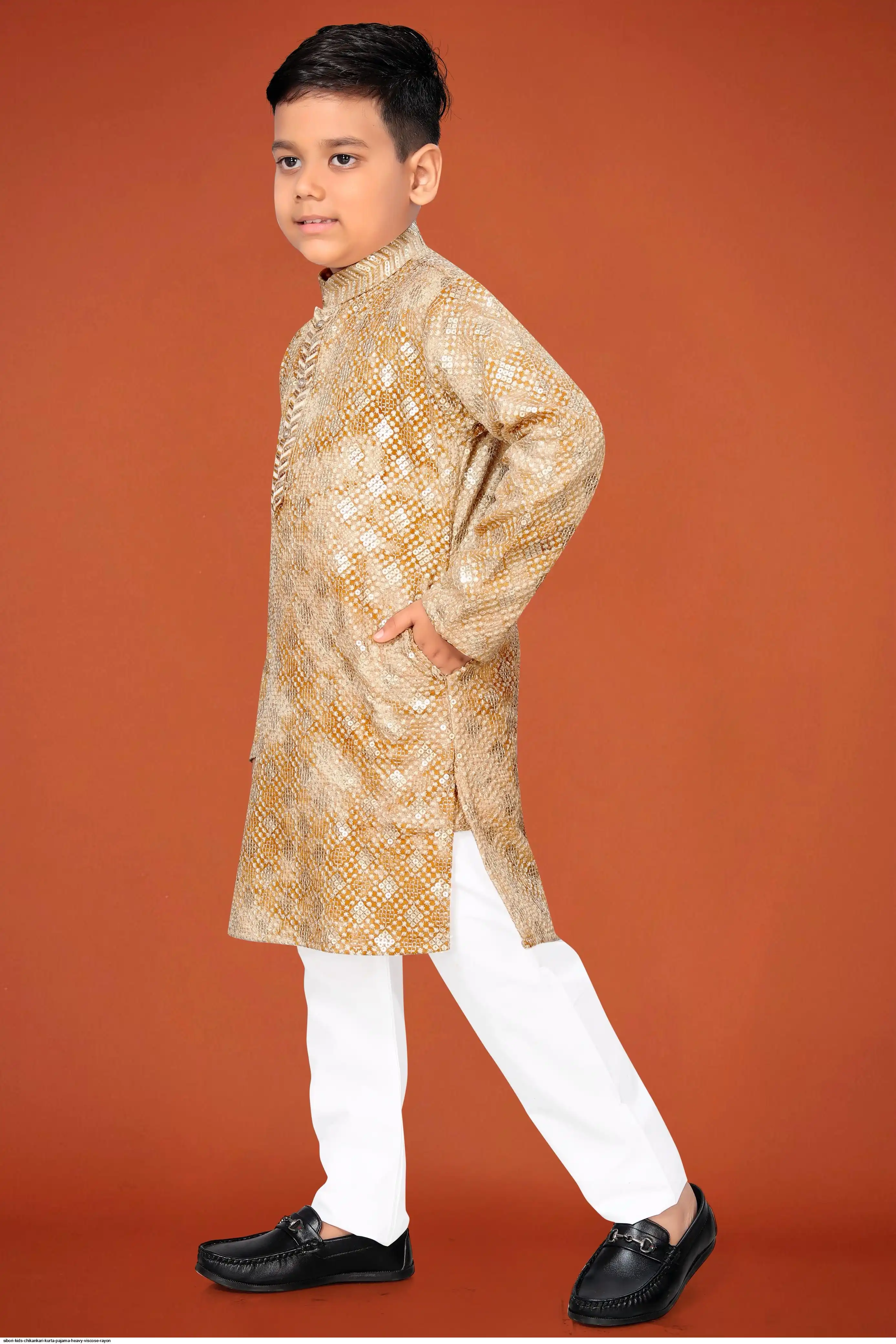 SIBORI KIDS CHIKANKARI KURTA PAJAMA HEAVY VISCOSE RAYON A