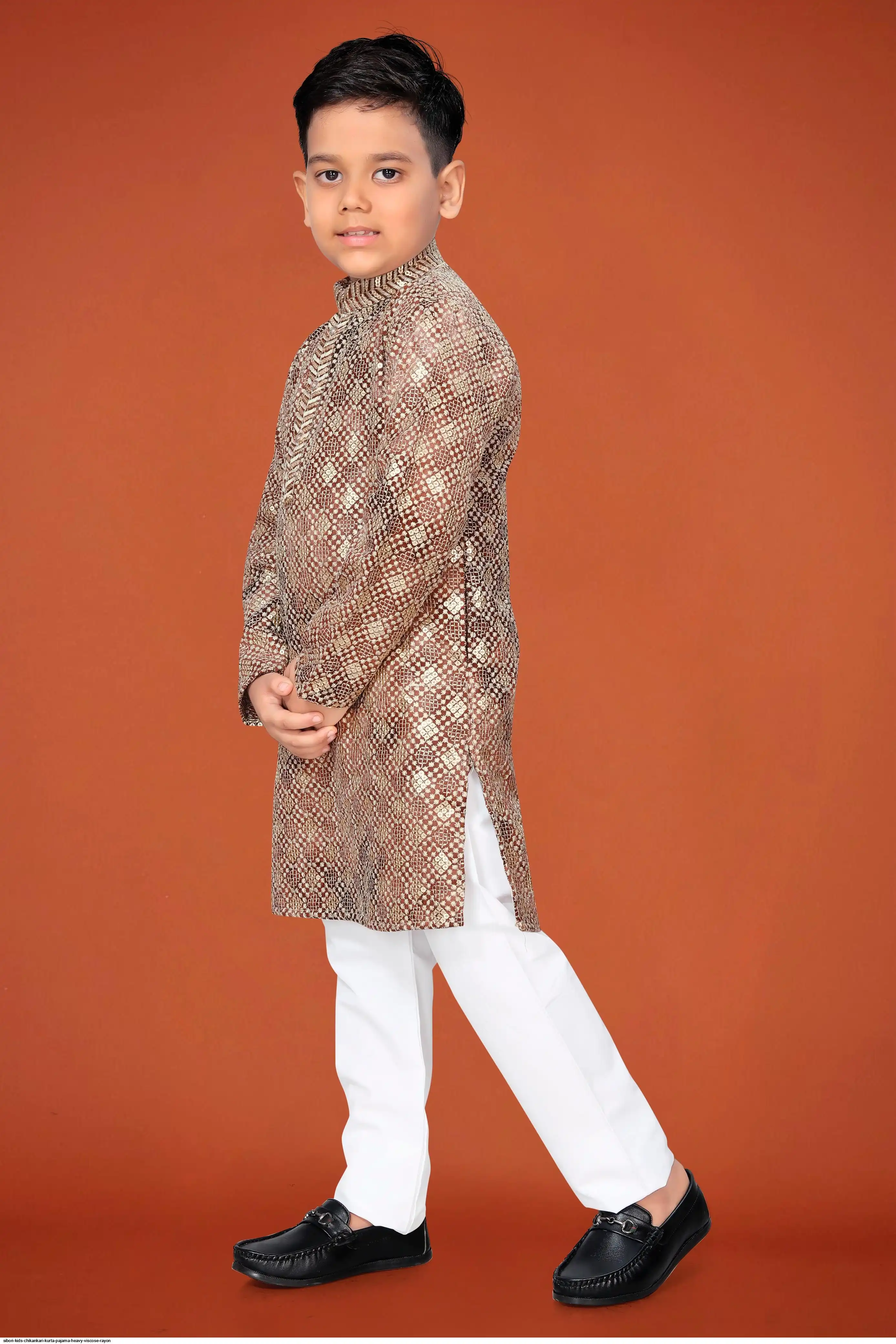 SIBORI KIDS CHIKANKARI KURTA PAJAMA HEAVY VISCOSE RAYON B