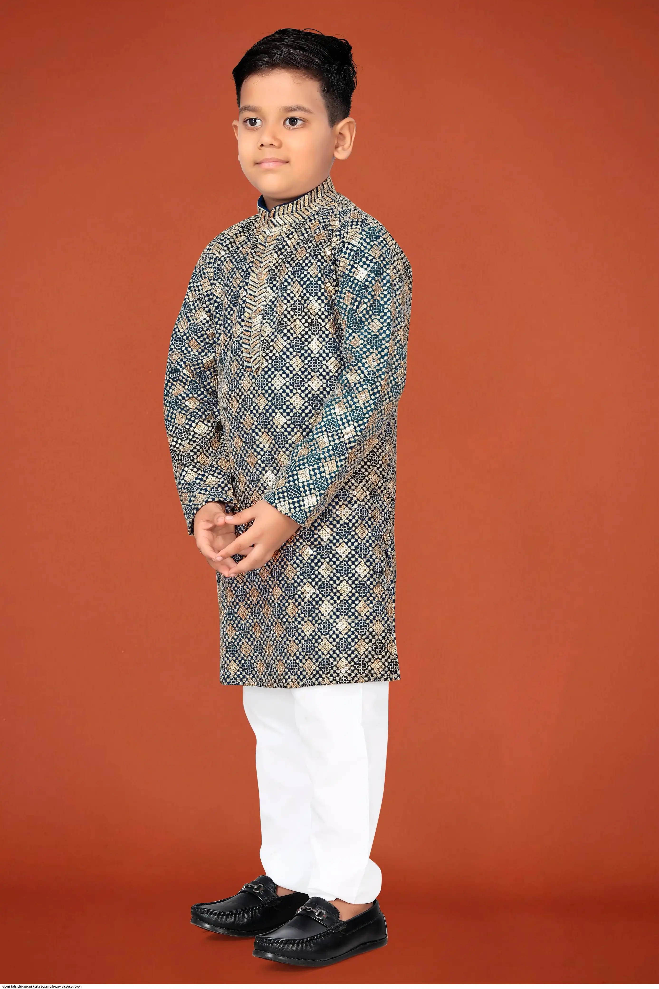 SIBORI KIDS CHIKANKARI KURTA PAJAMA HEAVY VISCOSE RAYON C