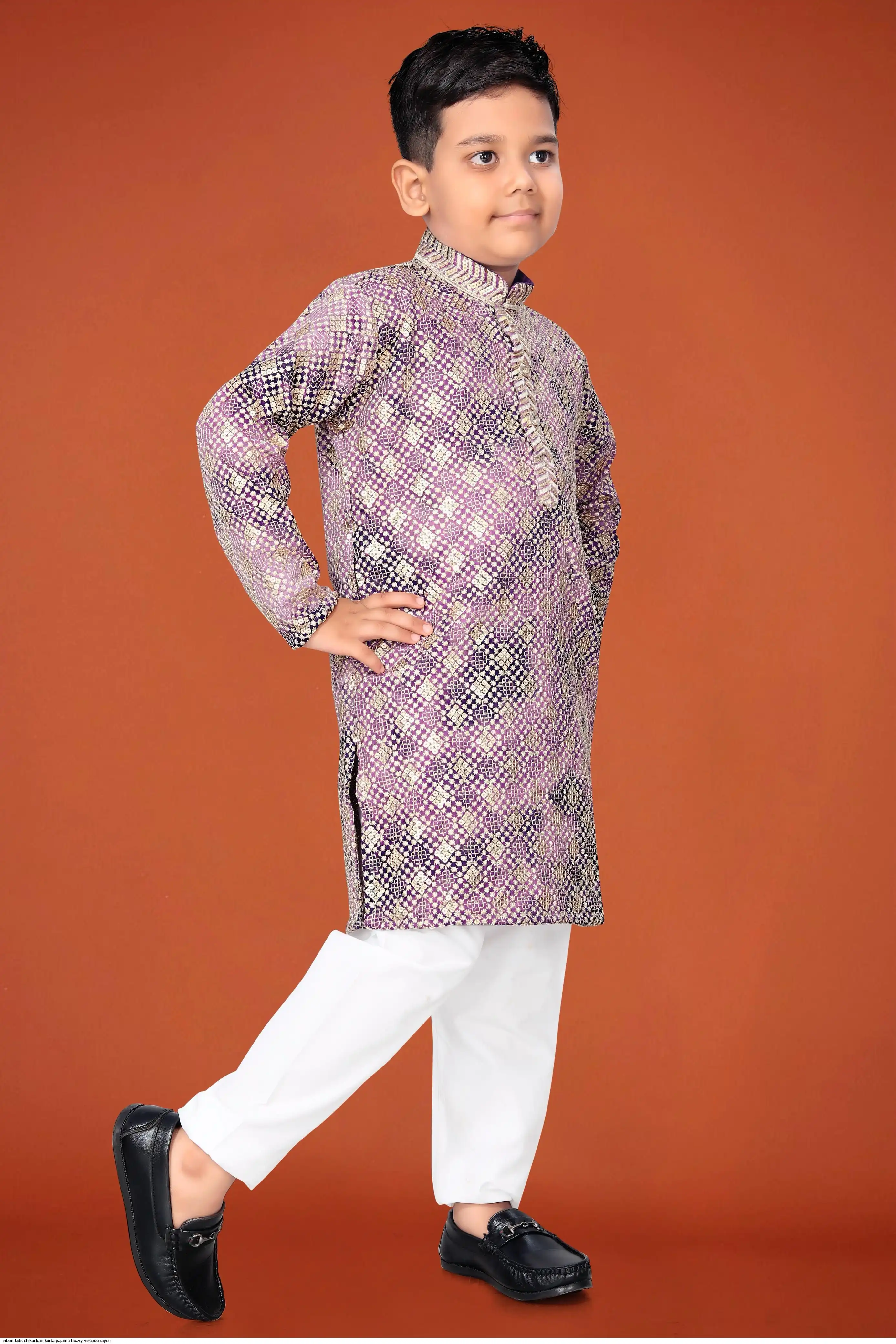 SIBORI KIDS CHIKANKARI KURTA PAJAMA HEAVY VISCOSE RAYON D