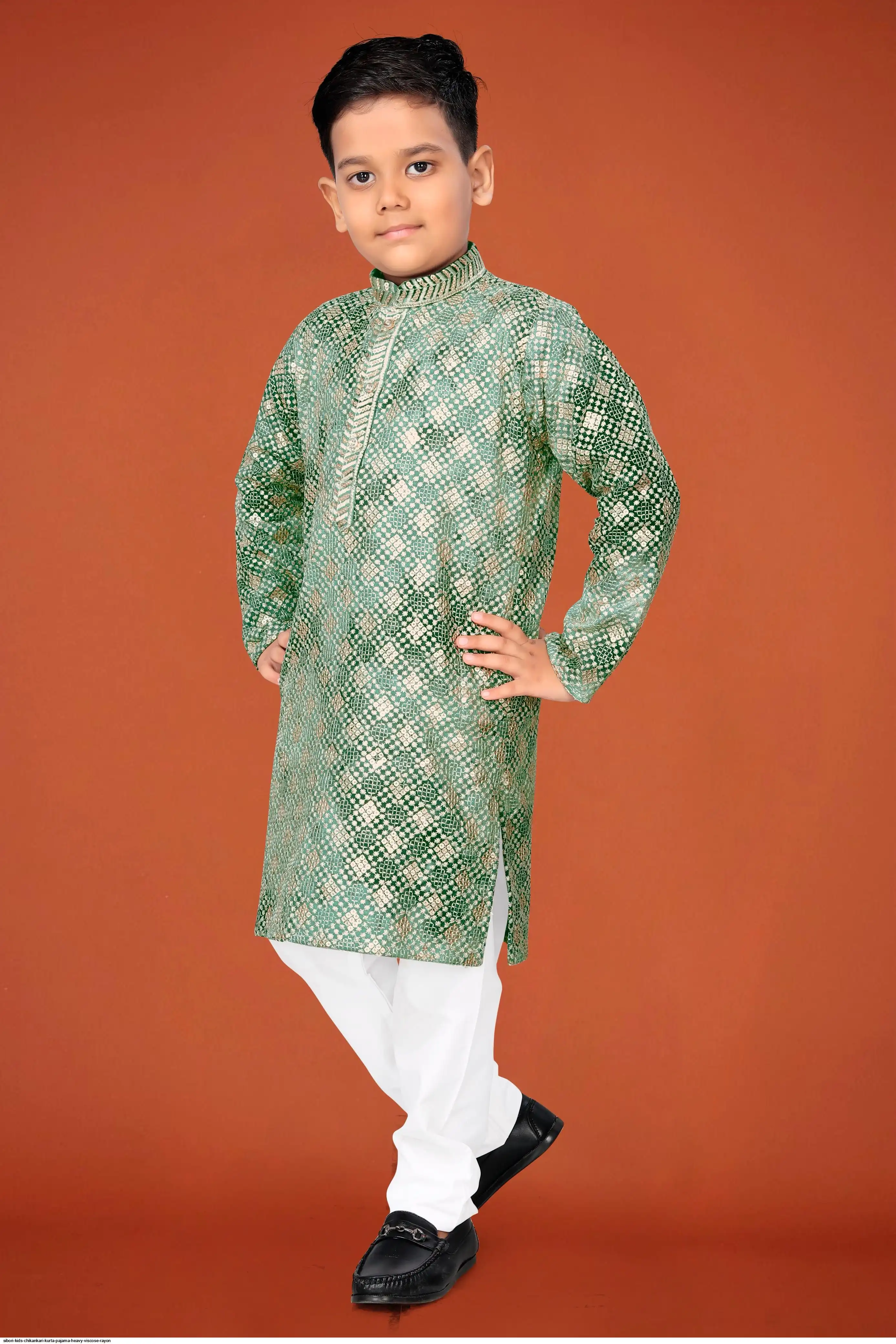 SIBORI KIDS CHIKANKARI KURTA PAJAMA HEAVY VISCOSE RAYON E