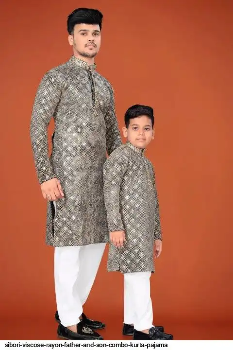 SIBORI VISCOSE RAYON FATHER AND SON COMBO KURTA PAJAMA C