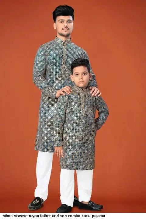 SIBORI VISCOSE RAYON FATHER AND SON COMBO KURTA PAJAMA E