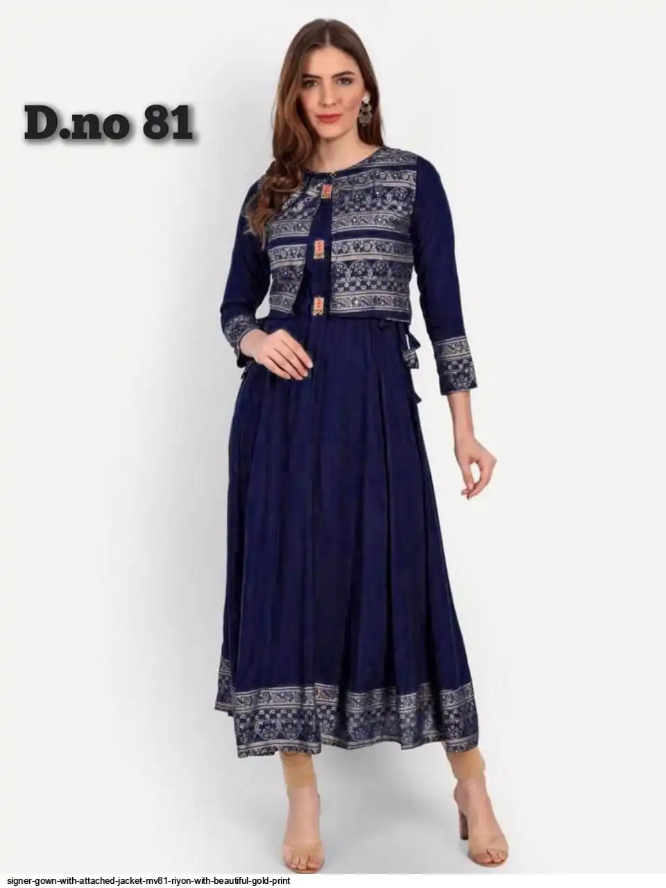 MV81 GOWN WITH ATTACHED JACKET RAYON WITH BEAUTIFUL GOLD PRINT B