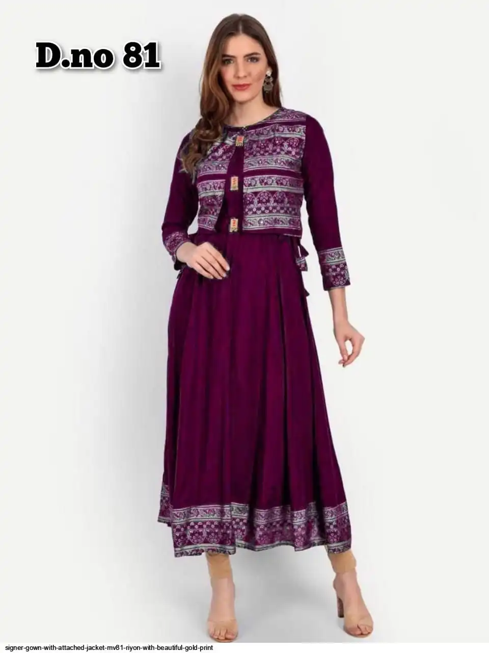 MV81 GOWN WITH ATTACHED JACKET RAYON WITH BEAUTIFUL GOLD PRINT C