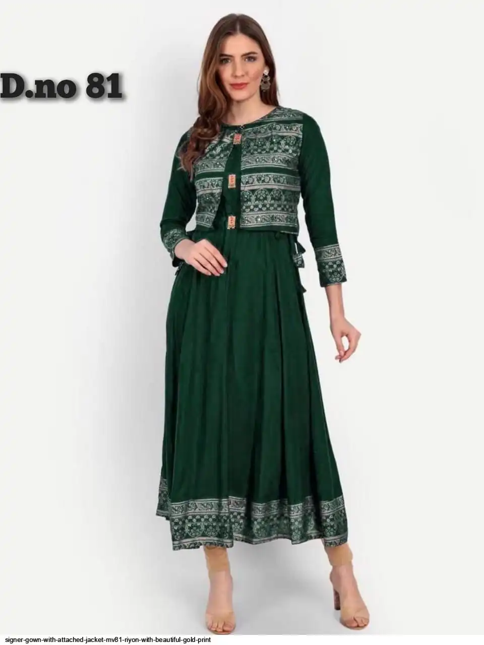 MV81 GOWN WITH ATTACHED JACKET RAYON WITH BEAUTIFUL GOLD PRINT D