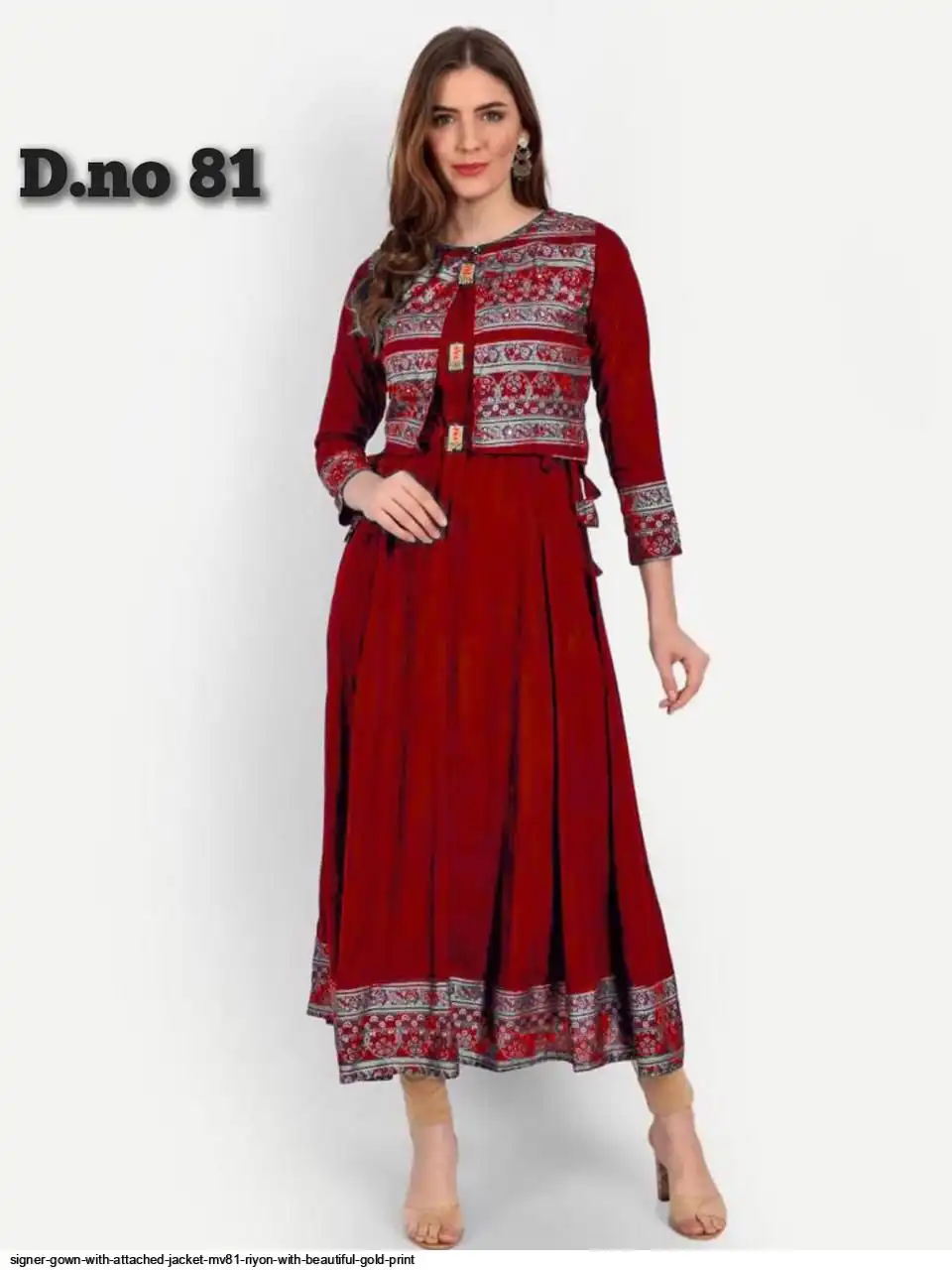 MV81 GOWN WITH ATTACHED JACKET RAYON WITH BEAUTIFUL GOLD PRINT E