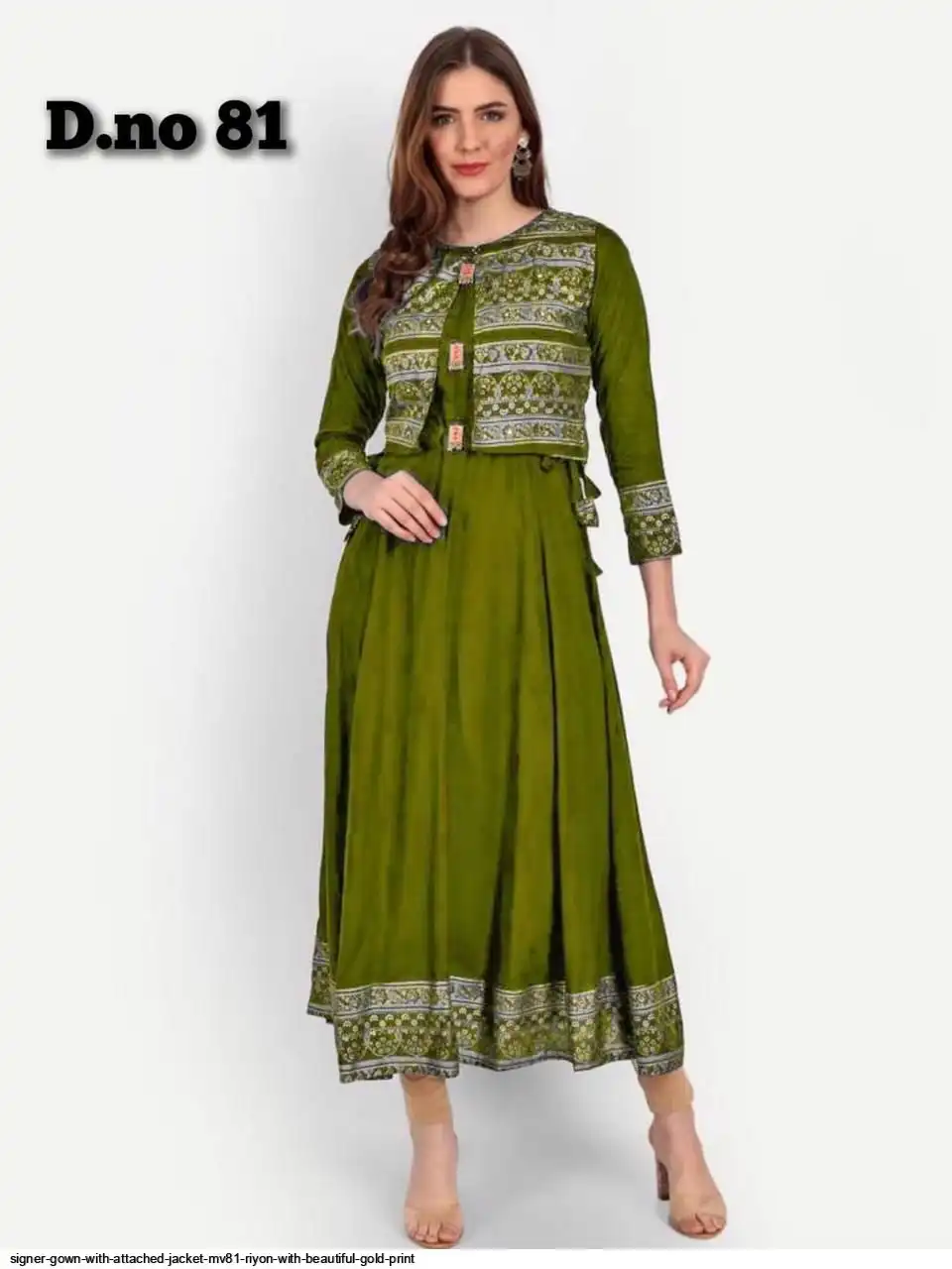 MV81 GOWN WITH ATTACHED JACKET RAYON WITH BEAUTIFUL GOLD PRINT F