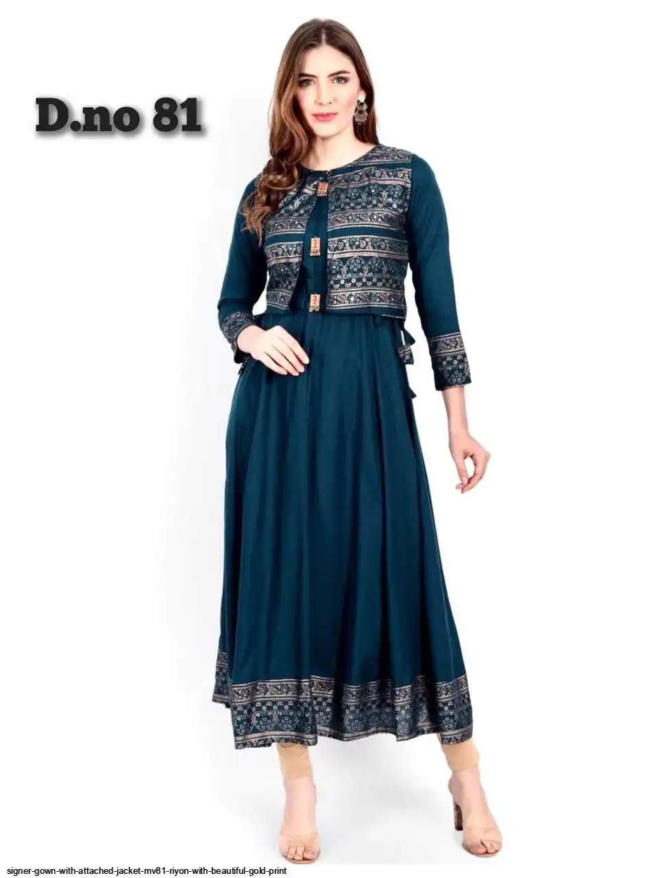 MV81 GOWN WITH ATTACHED JACKET RAYON WITH BEAUTIFUL GOLD PRINT G