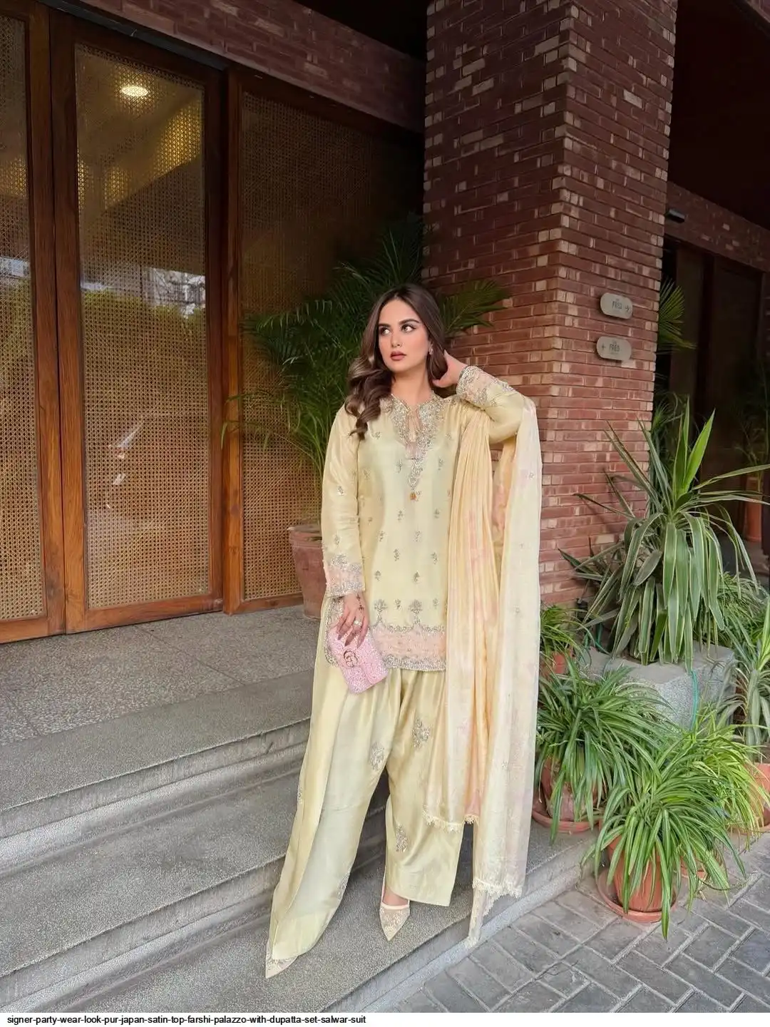 SIGNER PARTY WEAR LOOK PUR JAPAN SATIN TOP FARSHI PALAZZO WITH DUPATTA SET SALWAR SUIT 2