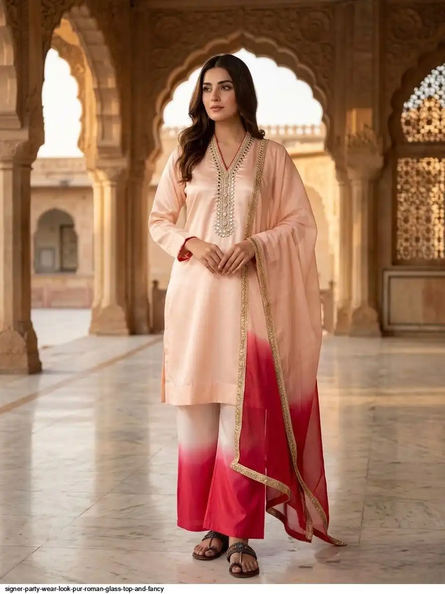 SIGNER PARTY WEAR LOOK PUR ROMAN GLASS TOP AND FANCY B