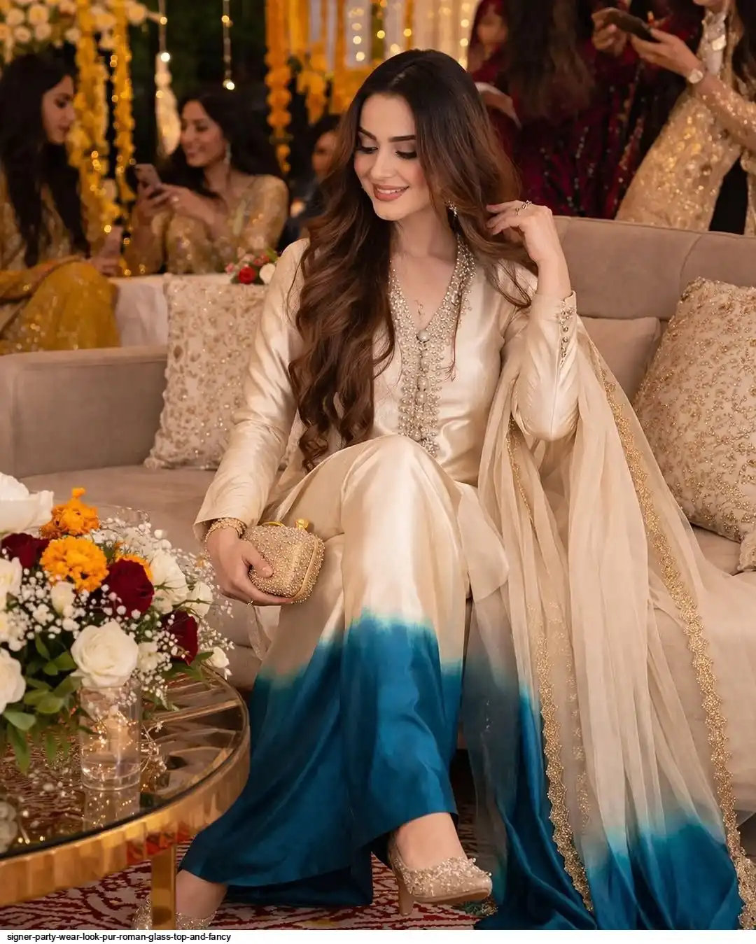SIGNER PARTY WEAR LOOK PUR ROMAN GLASS TOP AND FANCY C