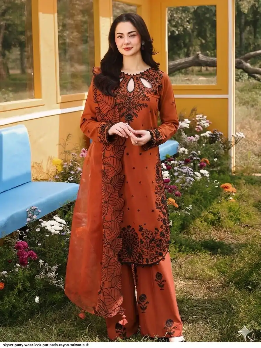 SIGNER PARTY WEAR LOOK PUR SATIN RAYON SALWAR SUIT 1
