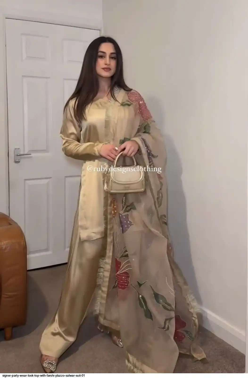 SIGNER PARTY WEAR LOOK TOP WITH FARSHI PLAZZO SALWAR SUIT 01 1