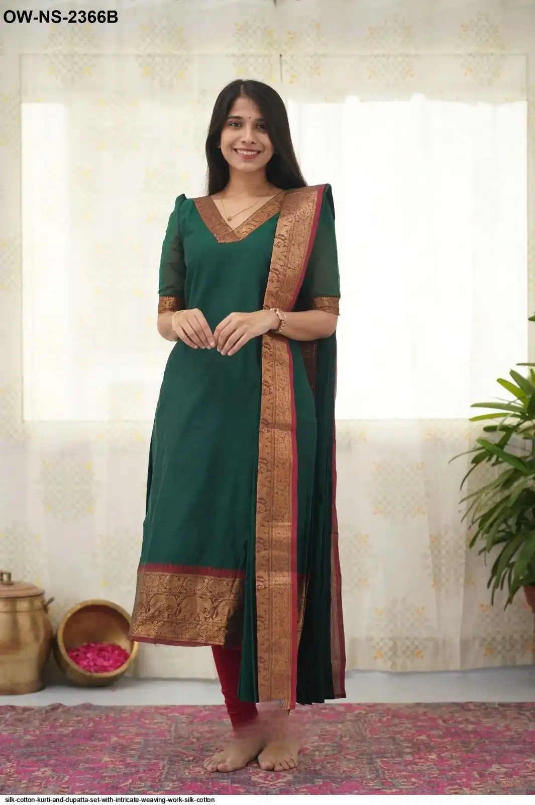 SILK COTTON KURTI AND DUPATTA SET WITH INTRICATE WEAVING WORK SILK COTTON 2