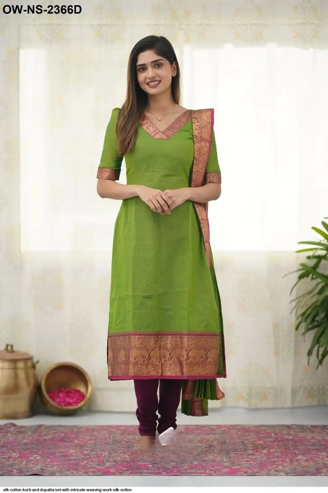 SILK COTTON KURTI AND DUPATTA SET WITH INTRICATE WEAVING WORK SILK COTTON 4