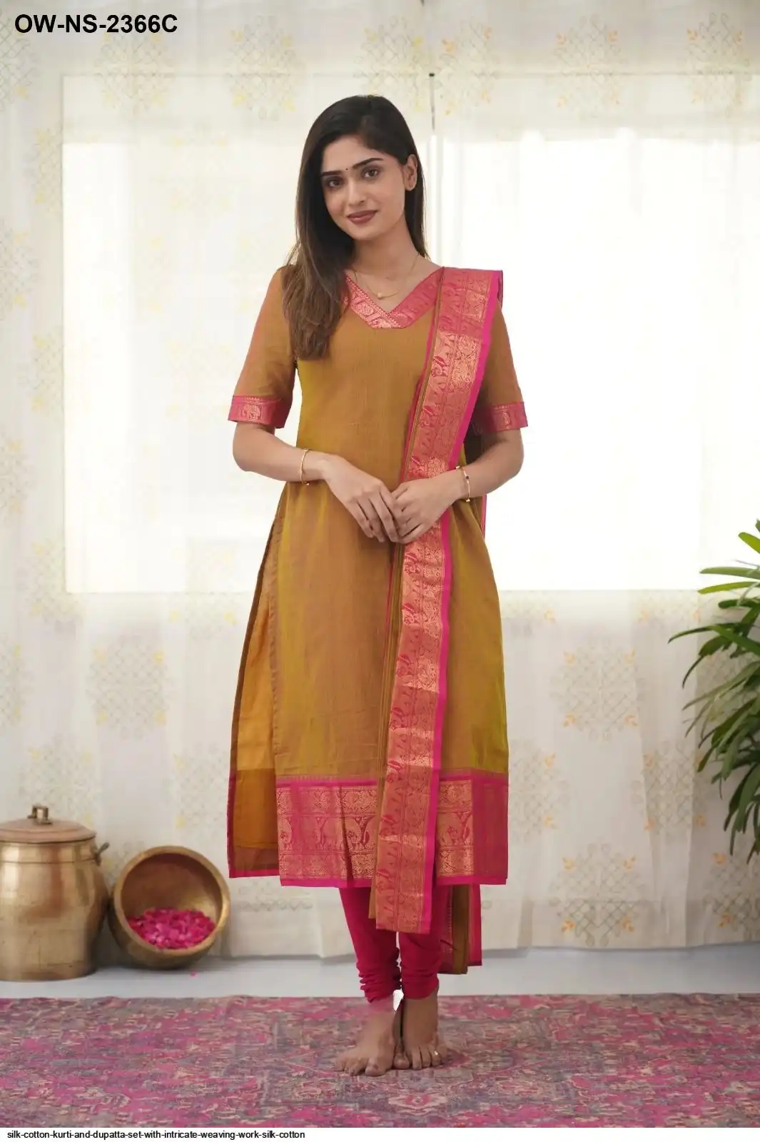 SILK COTTON KURTI AND DUPATTA SET WITH INTRICATE WEAVING WORK SILK COTTON 3