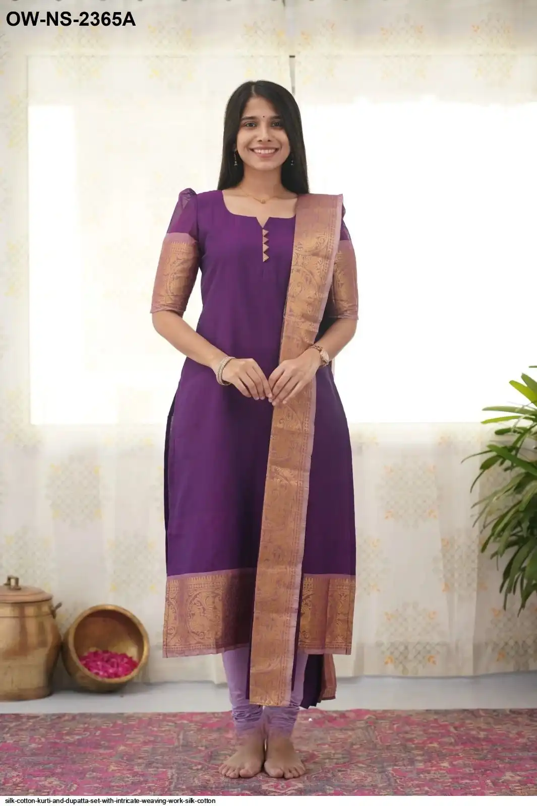 SILK COTTON KURTI AND DUPATTA SET WITH INTRICATE WEAVING WORK SILK COTTON 5