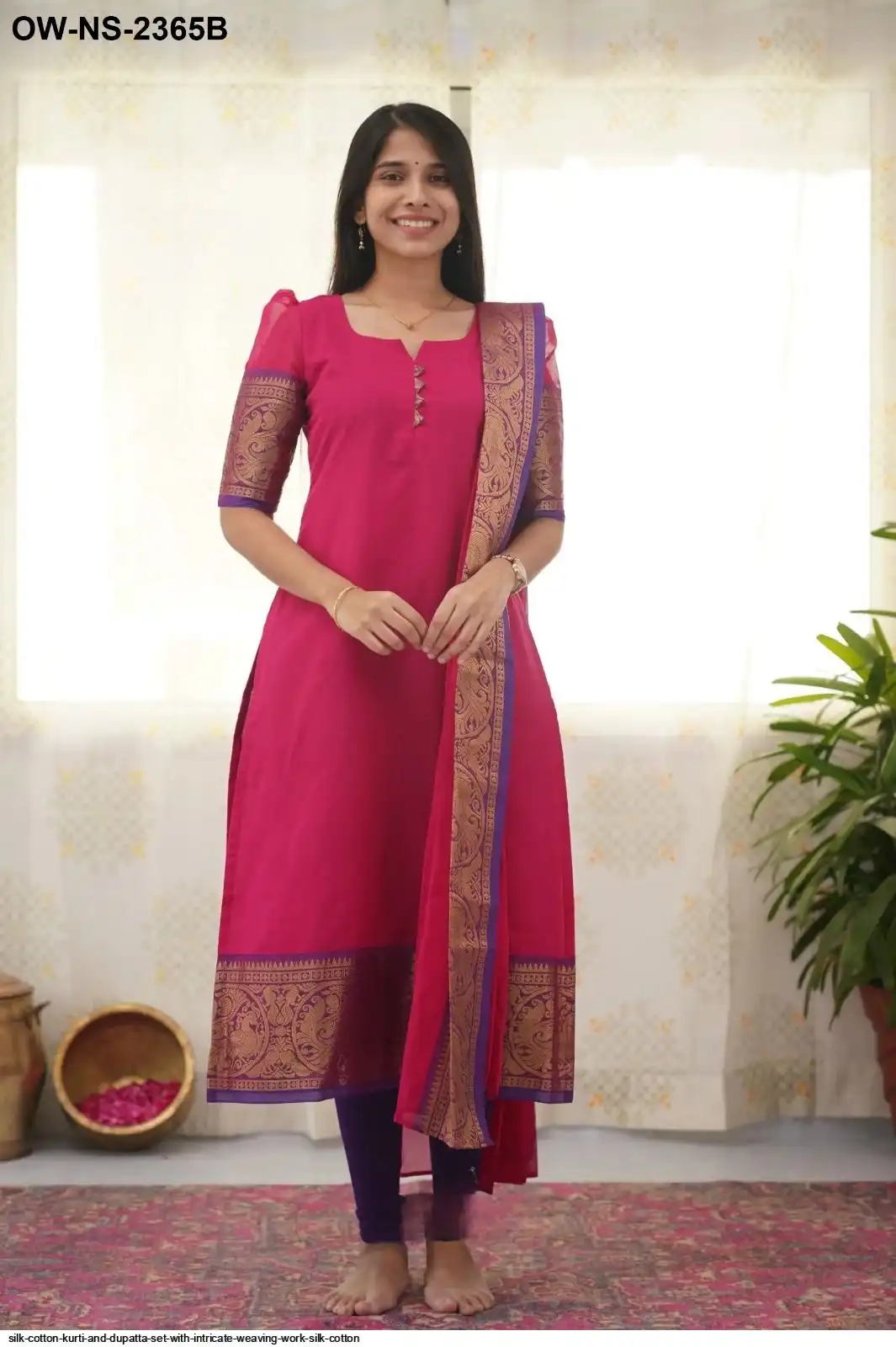 SILK COTTON KURTI AND DUPATTA SET WITH INTRICATE WEAVING WORK SILK COTTON 6