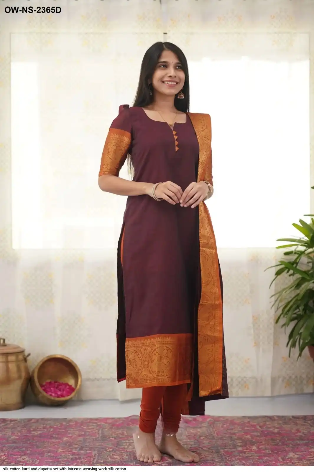 SILK COTTON KURTI AND DUPATTA SET WITH INTRICATE WEAVING WORK SILK COTTON 8