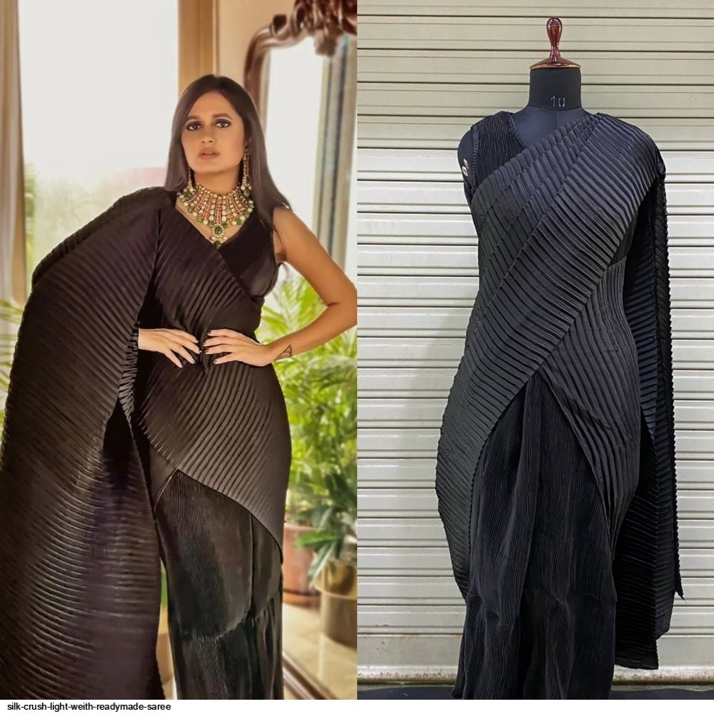 Shop Mocha Satin Silk Readymade Saree in USA