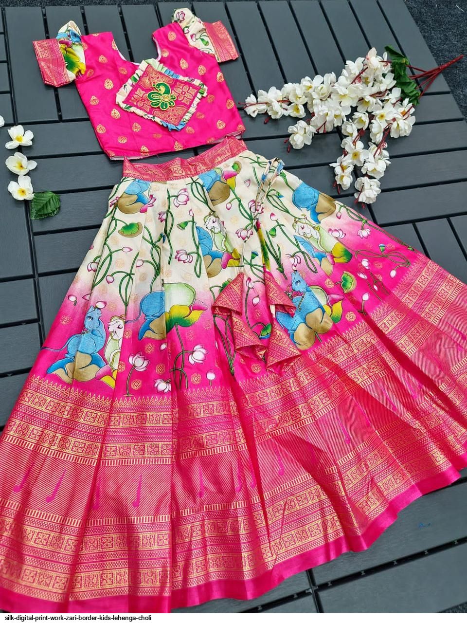 Beautiful Designer Kids Soft Zari Silk Lehenga Choli